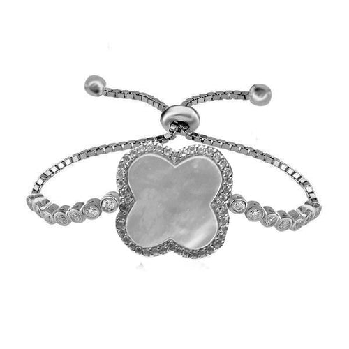 MOTHER OF PEARL CLOVER ADJUSTABLE CZ BRACELET