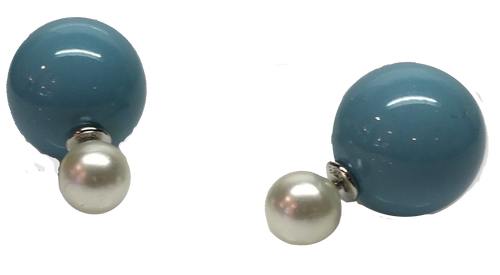 Double Bubble stud earrings - turquoise&pearl