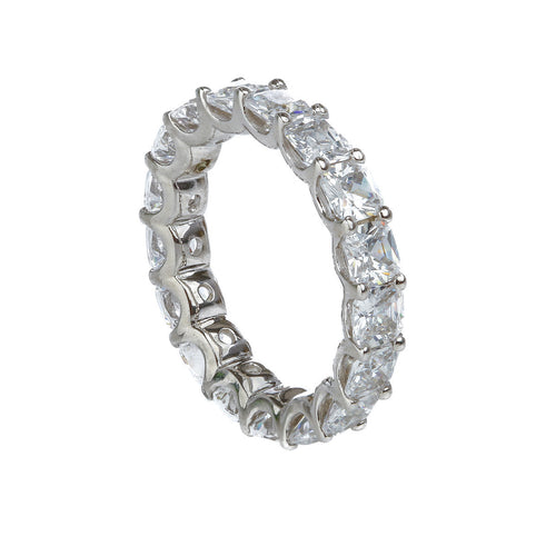 Cushion Cut Claw Set Eternity Band - White Gold