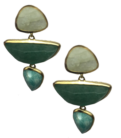 3 Stone Organic Shaped Green Dangle