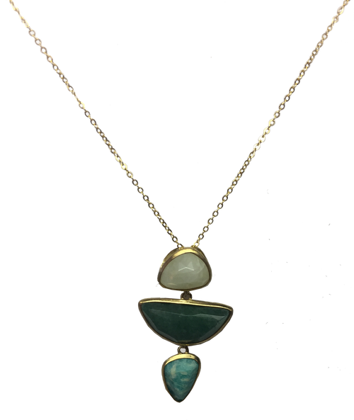 3 Stone Organic Shaped Green necklace