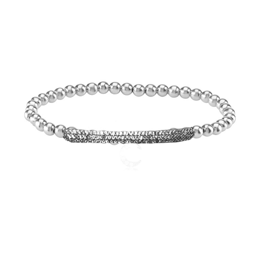 CAVIAR  3 ROW FLAT BAR PAVE STRETCH BEAD BRACELET