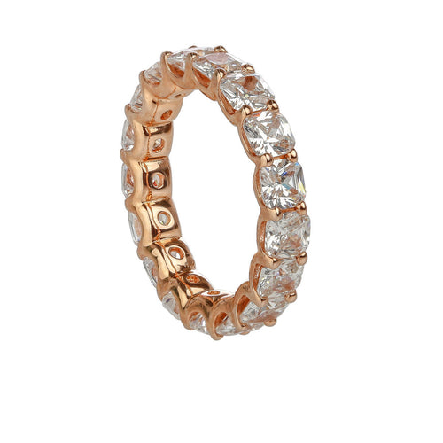 Cushion Cut Claw Set Eternity Band - Rose Gold