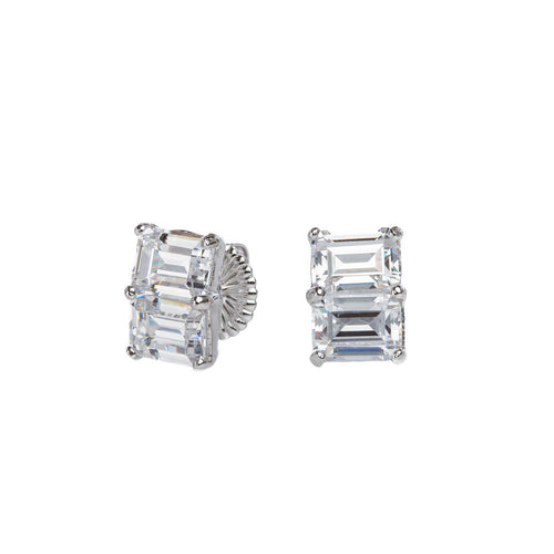 Double Emerald Step Cut Stud Earrings