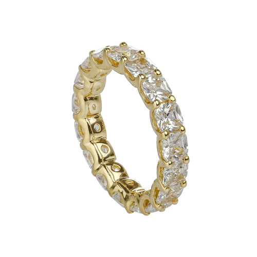 Cushion Cut Claw Set Eternity Band - Yellow Gold